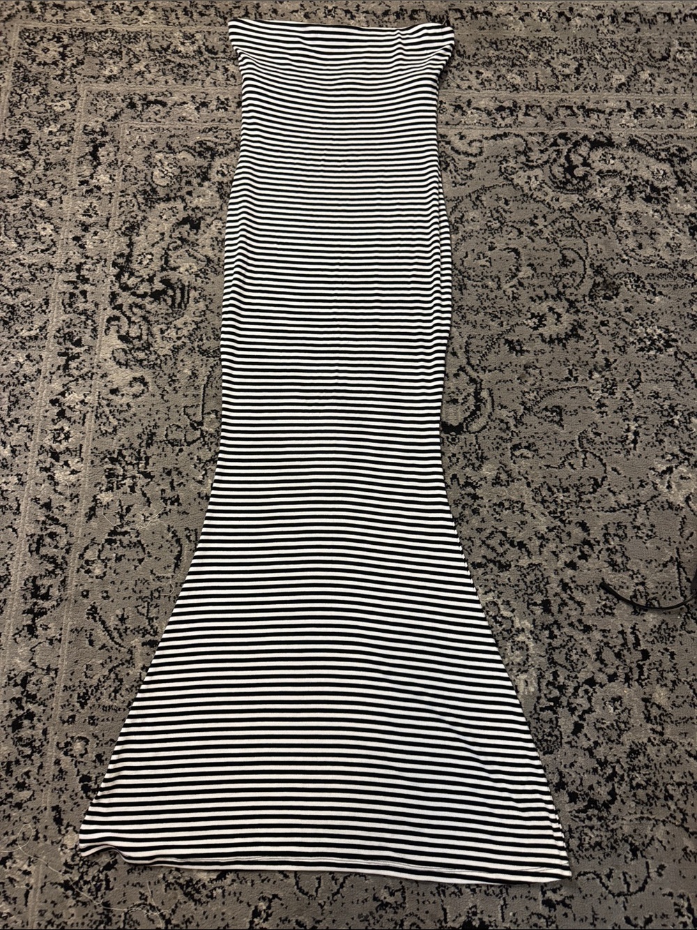Favorite Daughter Black and White Strapless Striped Jersey Maxi Dress